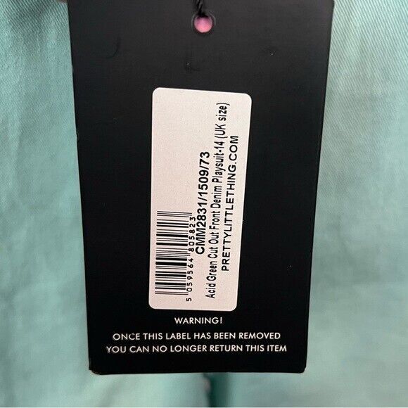 PrettyLittleThing Romper Womens 10 NWT Acid Green Cut-Out Front Denim Playsuit - Picture 10 of 13